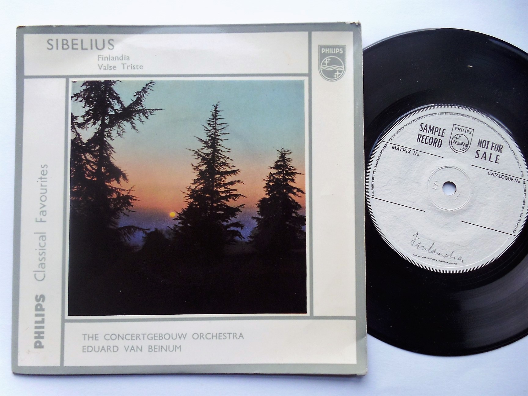 Eduard Van Beinum Sibelius Finlandia 7" Philips ABE10162 EX/EX 1960s sample record with white labels with tracks written in pencil, in picture sleeve