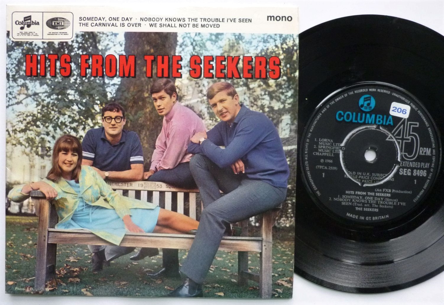Seekers Hits From The Seekers EP Columbia SEG8496 VG/VG 1966 there is sticker on side one label and writing on picture sleeve