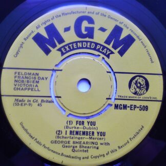 George Shearing For You EP MGM MGMEP509 EX 1950s
