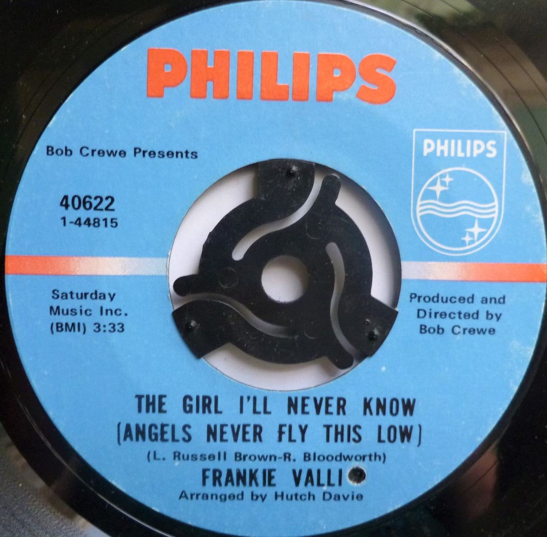 Frankie Valli The Girl I'll Never Know 7" Philips 40622 EX 1969 US pressing with drill hole in label, company sleeve is VG - Image 4