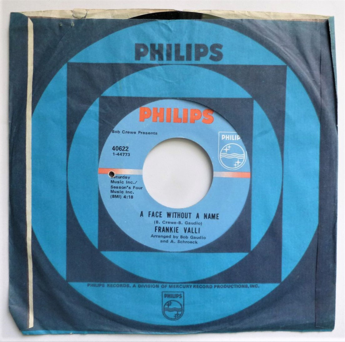 Frankie Valli The Girl I'll Never Know 7" Philips 40622 EX 1969 US pressing with drill hole in label, company sleeve is VG - Image 2