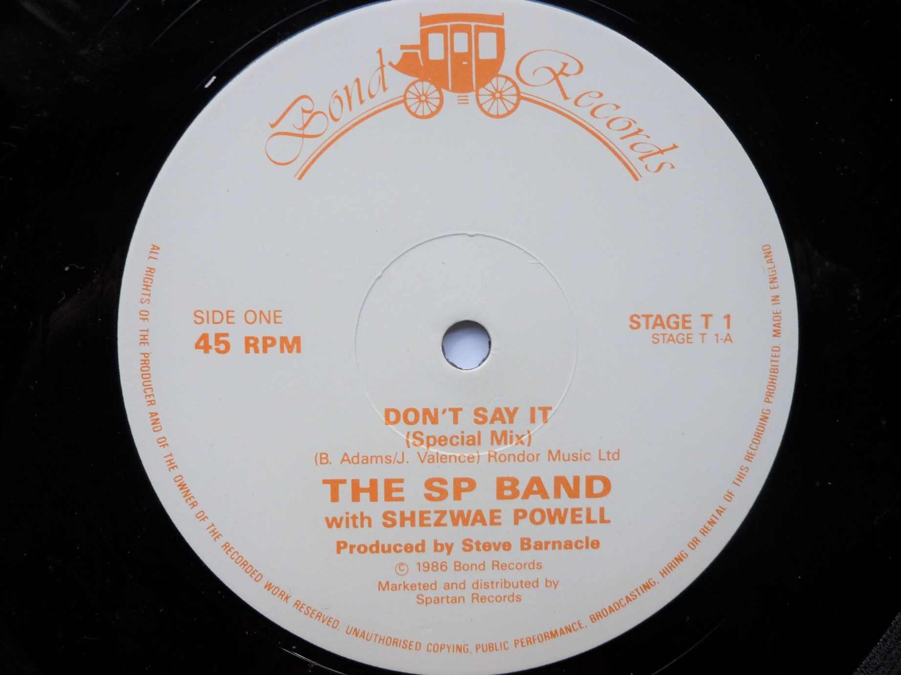 SP Band Don't Say It 12" Stage Bond STAGET1 VG/VG 1986 12 inch, a-side featuring Shezwae Powell - Image 3