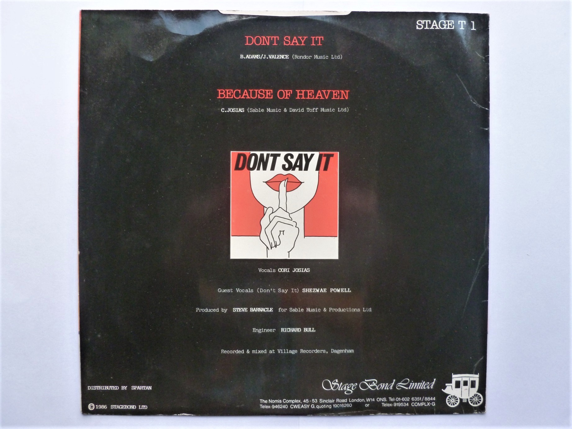 SP Band Don't Say It 12" Stage Bond STAGET1 VG/VG 1986 12 inch, a-side featuring Shezwae Powell - Image 2