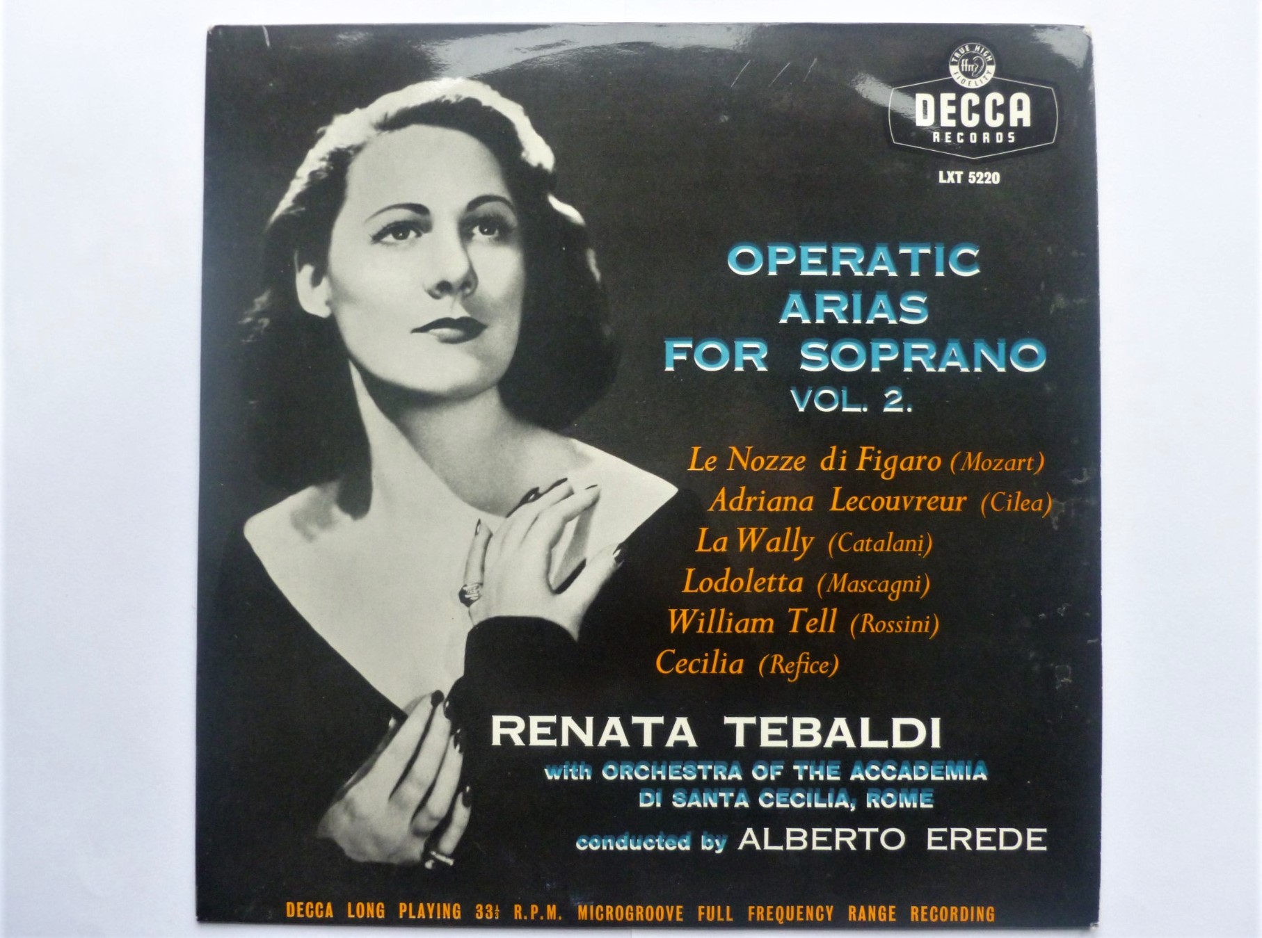 Renata Tebaldi Operatic Arias For Soprano LP Decca LXT5220 EX/VG 1956 there is small closed tear at rear opening on sleeve