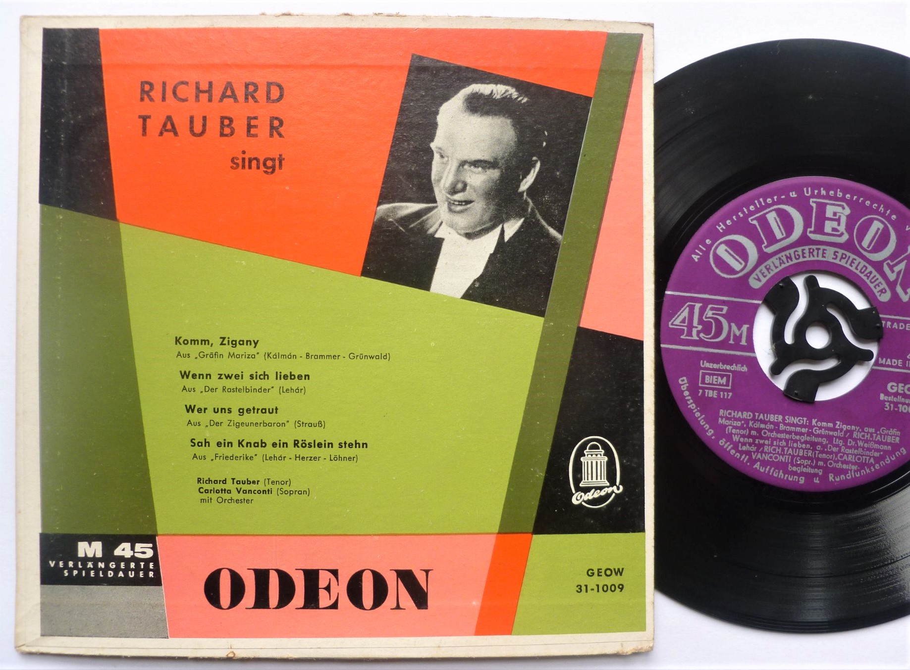 Richard Tauber Richard Tauber Sings EP Odeon GEOW311009 EX/G 1960s German pressing in picture sleeve, sleeve is split on top and bottom edges