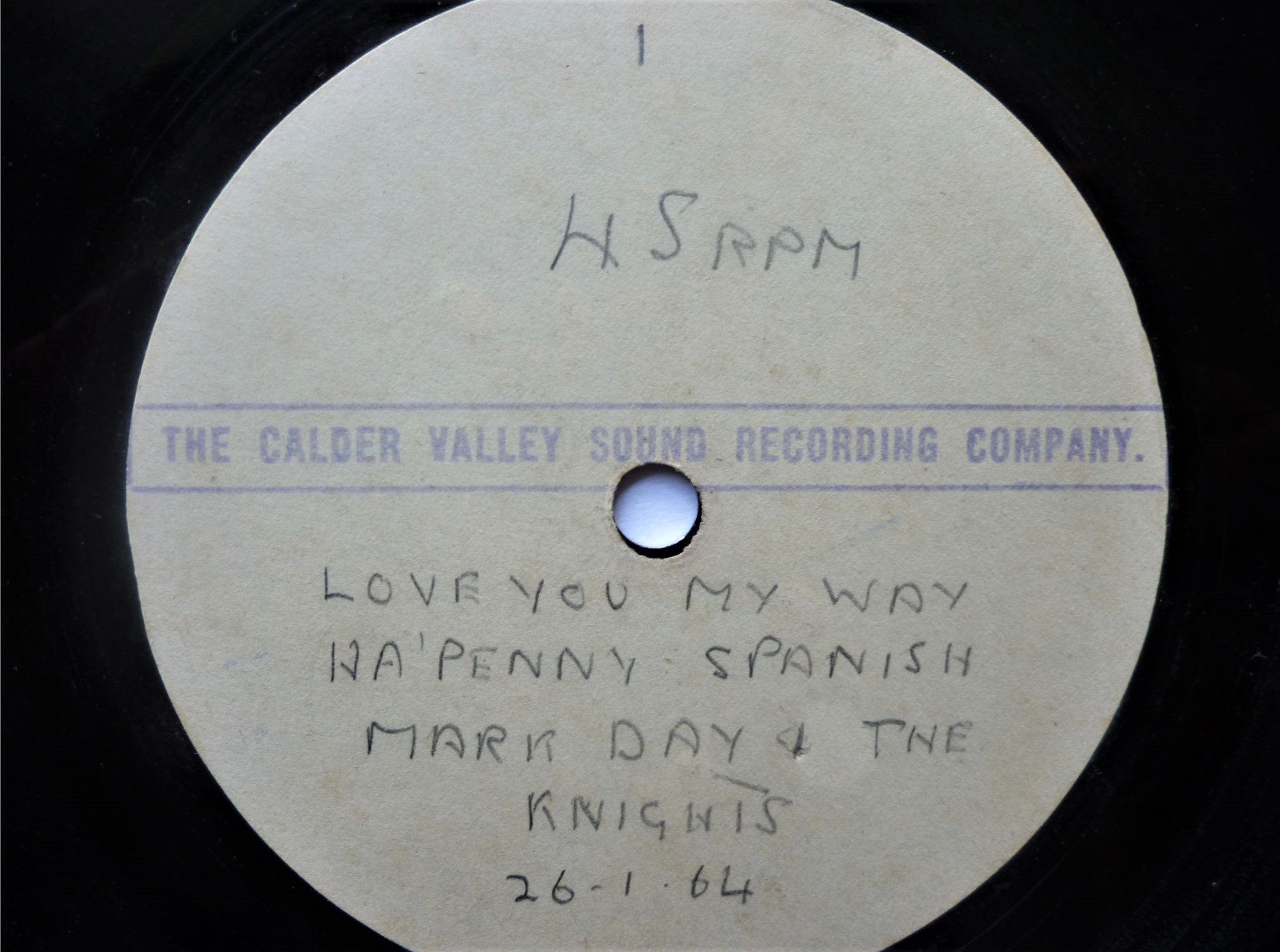 Mark Day & The Knights Knights On Parade 7" Calder Valley EX 1964 7" acetate with handwritten labels - Image 2