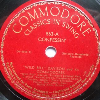 Wild Bill Davison Confessin 78 Commordore 563 EX 1945 10" 78rpm single, US pressing