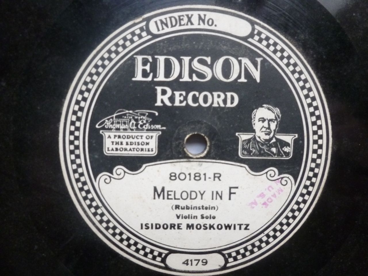 Isidore Moskowitz Humoreske 10" Edison 80181 VG+ 1920s 10" 78rpm record in original Edison company sleeve, US pressing. There is one light 8mm scratch on side two that can be felt with fingernail, otherwise it looks EX - Image 3