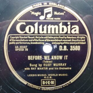 Ruby Murray Before We Know It 78 Columbia DB3580 VG 1950s 10" 78rpm single