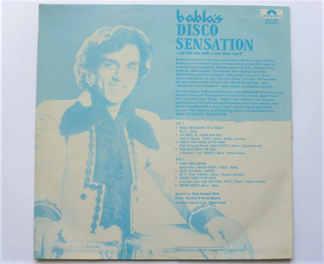 Babla Babla's Disco Sensation LP Polydor 2392935 EX/EX 1980 Indian pressing, in Indian Polydor inner sleeve which has seam splits, vinyl is EX+" - Image 2
