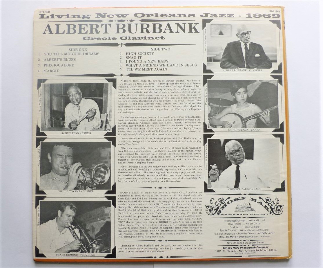 Albert Burbank New Orleans Jazz LP Smokey Mary SM1969 EX/VG 1960s sleeve is VG due to small sticker mark at top right corner - Image 2