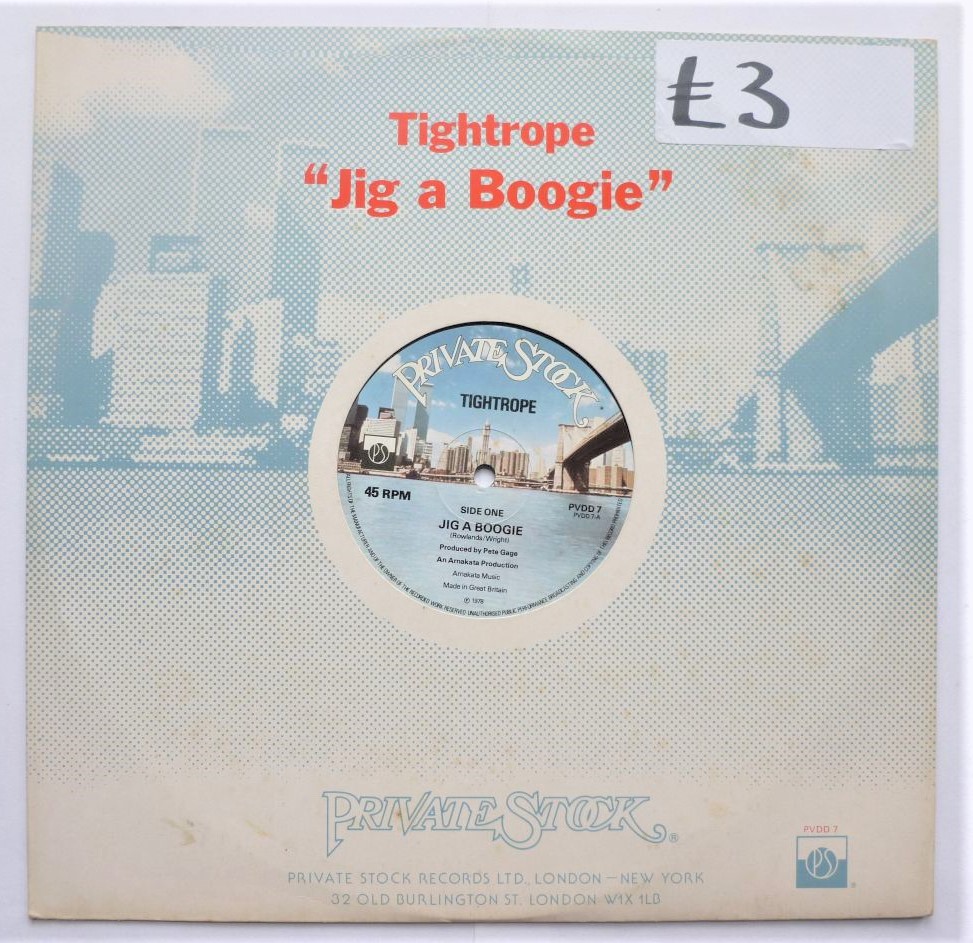 Tightrope Jig A Boogie 12" Private Stock PVDD7 EX/VG 1978 12 inch, in die-cut Tightrope Private Stock sleeve