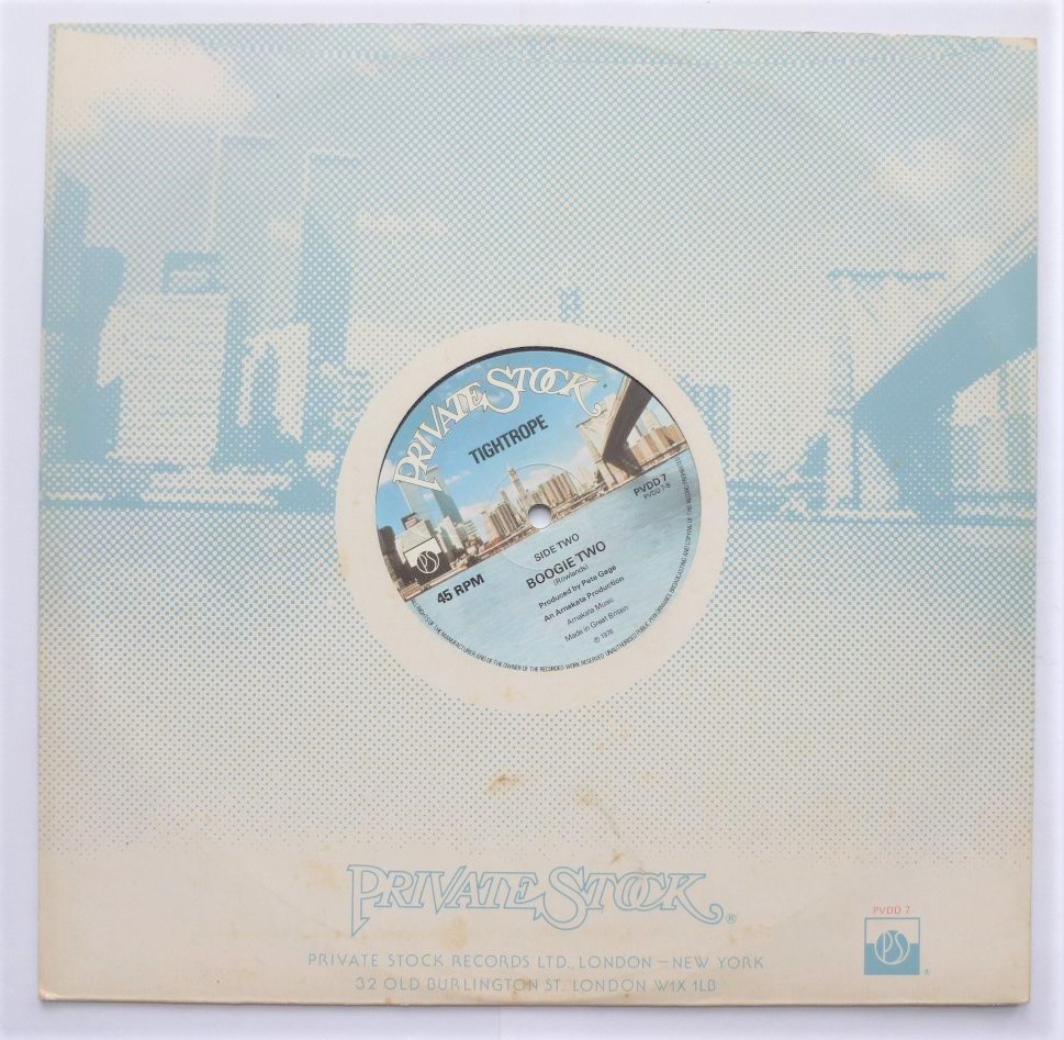 Tightrope Jig A Boogie 12" Private Stock PVDD7 EX/VG 1978 12 inch, in die-cut Tightrope Private Stock sleeve - Image 2