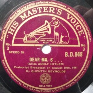 Quentin Reynolds Dear Mr S 78 HMV BD948 VG 1940s 10" 78rpm single