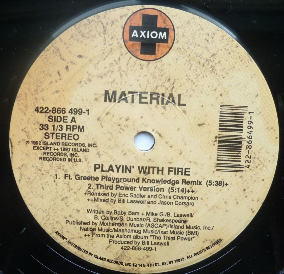 Material - Playing With Fire 12" Axiom 4228664991 EX/EX 1992 12 inch single, with Herbie Hancock & Sly Dunbar - Image 2