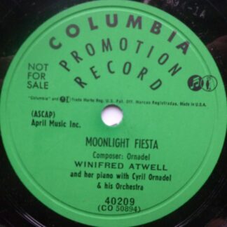 Winifred Atwell Moonlight Fiesta 78 Columbia 40209 EX 1950s 10 inch 78rpm, US pressing, promo