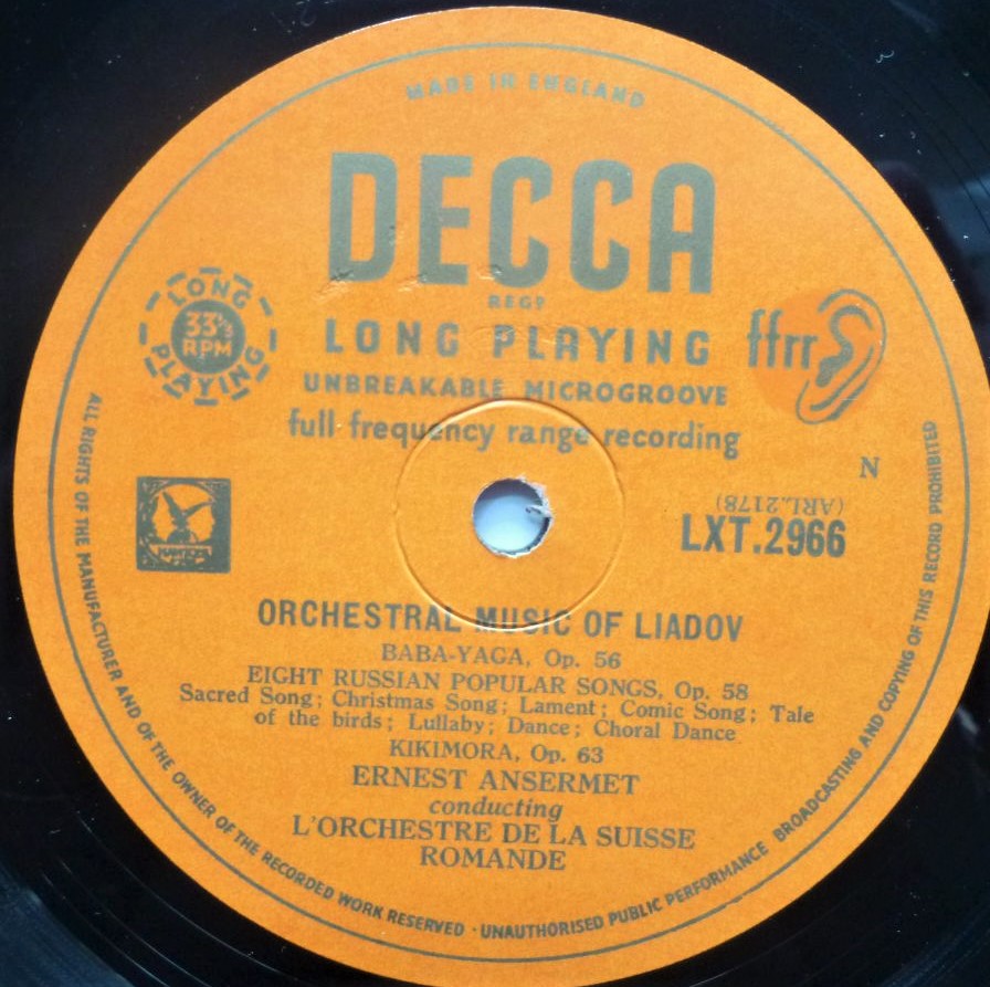 Ansermet Balakirev LP Decca LXT2966 EX/VG 1954 sleeve is split along two thirds on bottom edge and has sellotape marks on spine - Image 4