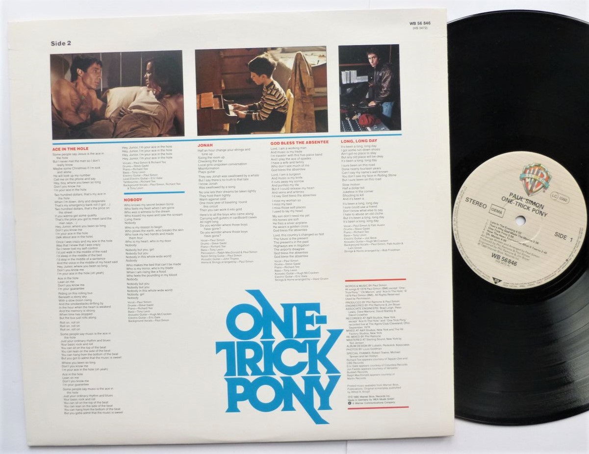Paul Simon One Trick Pony LP Warner Bros WB56846 EX/EX 1980 German record in UK sleeve, sleeve has writing on rear - Image 3