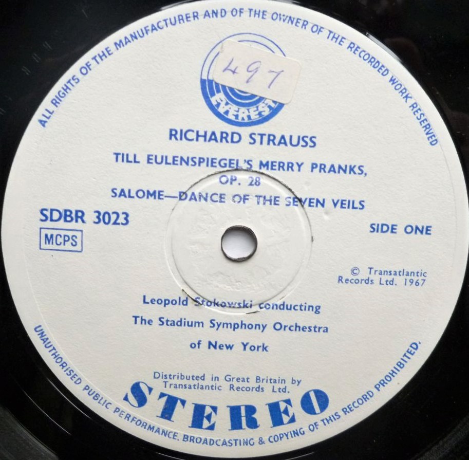 Leopold Stokowski Richard Strauss LP Everest SDVR3023 VG/VG 1967 UK record in US sleeve, sleeve is split 10cm along top edge from opening - Image 3