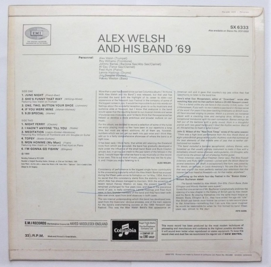 Alex Welsh Alex Welsh & His Band 69 – SLEEVE ONLY NO RECORD LP Columbia ...