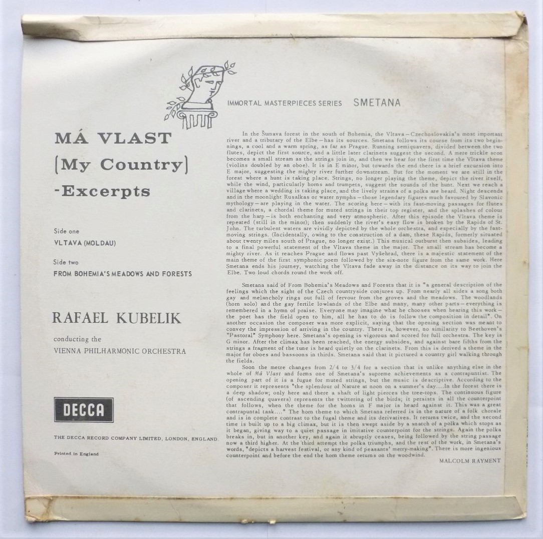 Rafael Kubelik Ma Vlast 10"LP Decca BR2105 EX/VG 1950s 10 inch LP, sleeve has 2cm closed tear at bottom right corner - Image 2