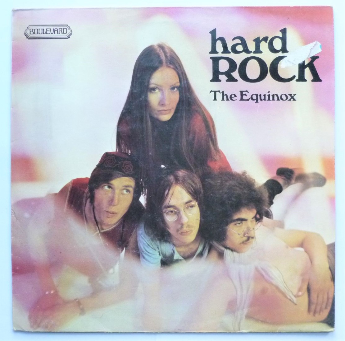 Equinox Hard Rock LP Boulevard 4118 EX/EX 1973 sleeve has sticker mark on front and 4cm closed tear at rear opening