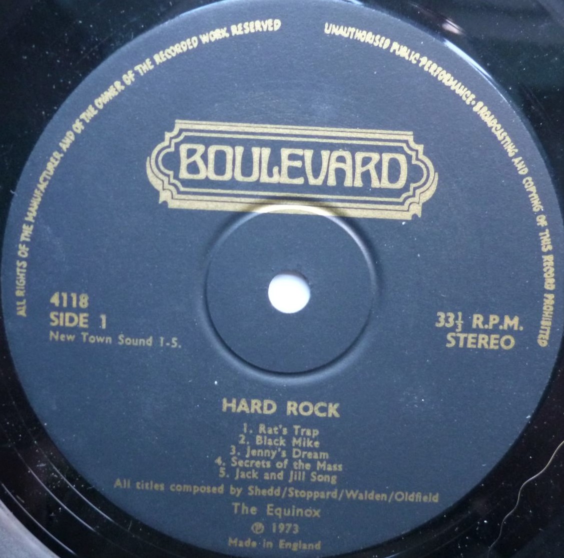 Equinox Hard Rock LP Boulevard 4118 EX/EX 1973 sleeve has sticker mark on front and 4cm closed tear at rear opening - Image 3