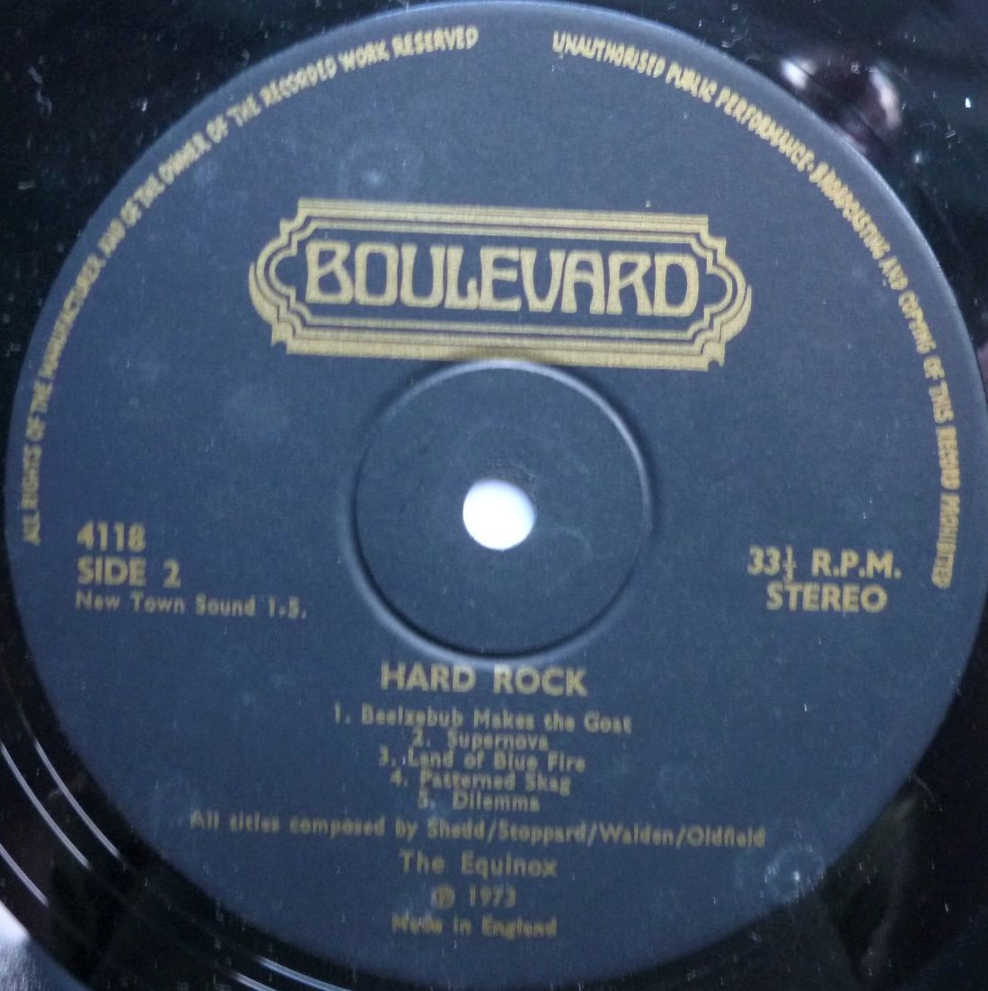 Equinox Hard Rock LP Boulevard 4118 EX/EX 1973 sleeve has sticker mark on front and 4cm closed tear at rear opening - Image 4