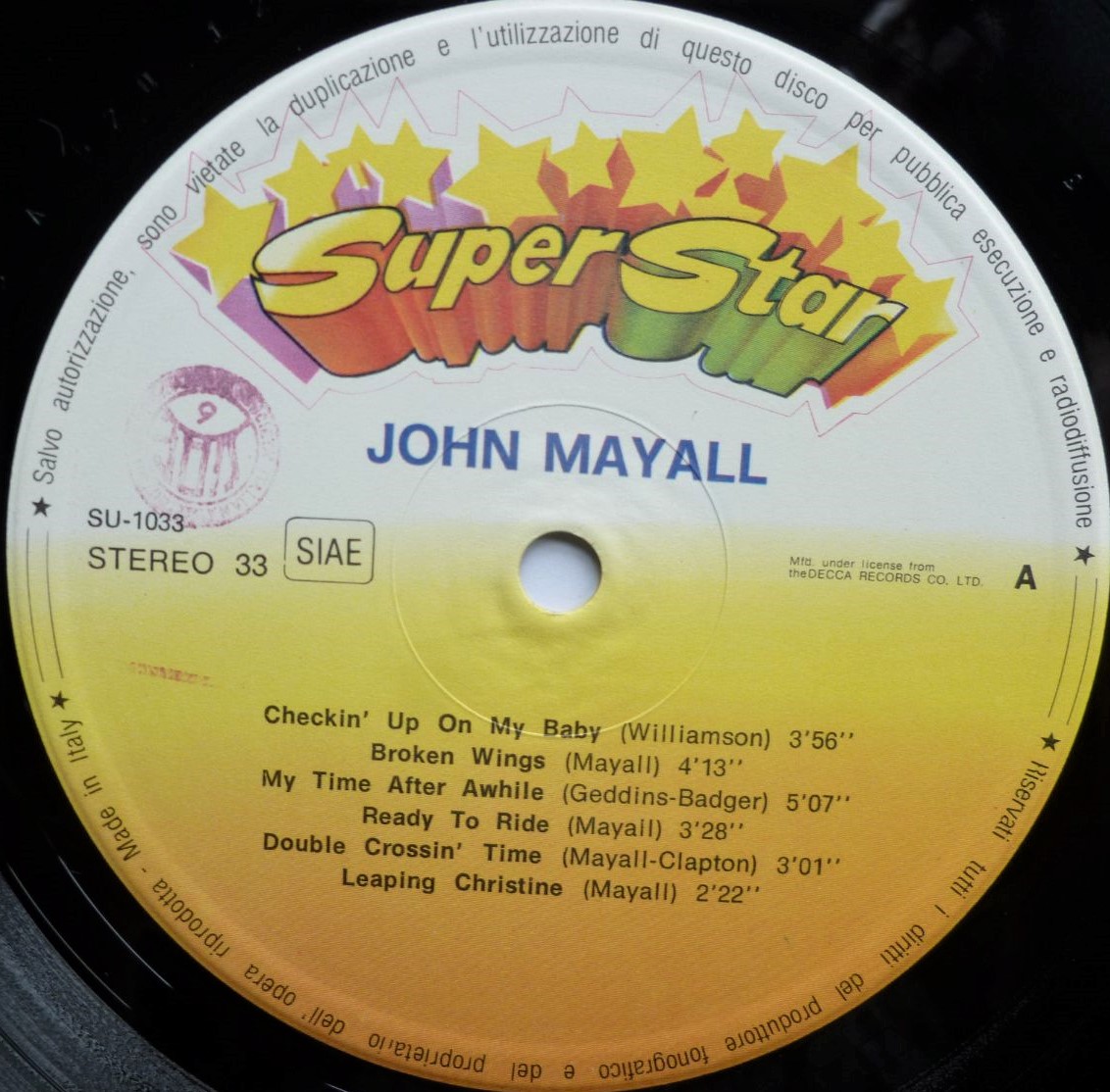 John Mayall John Mayall LP Super Star SU1033 EX/VG 1980s Italian pressing, sleeve has 1cm closed tear to rear gatefold - Image 3