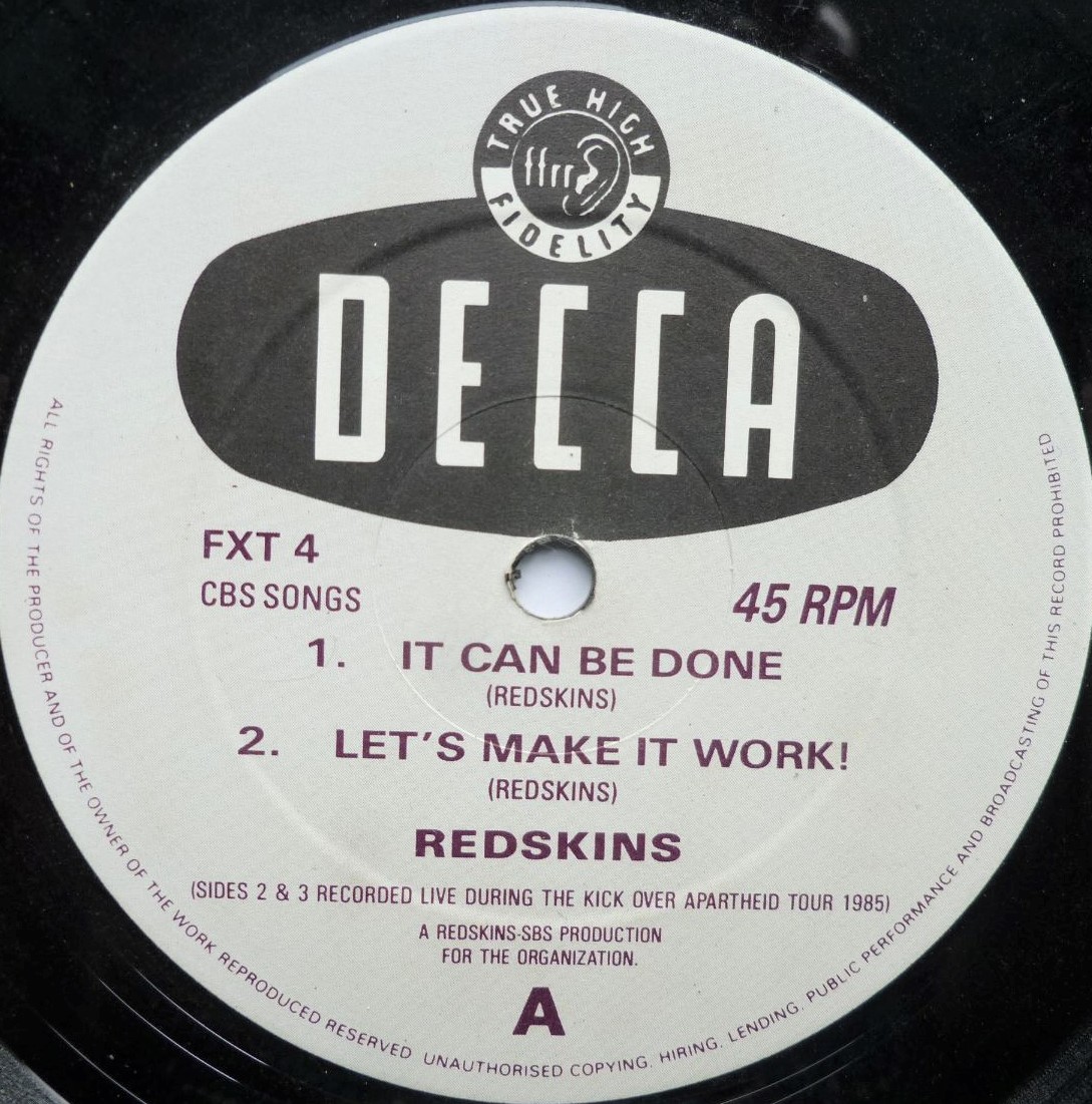 Redskins It Can Be Done 10" Decca FXT4 EX/VG 1985 10" single , sleeve is numbered 5104" - Image 2