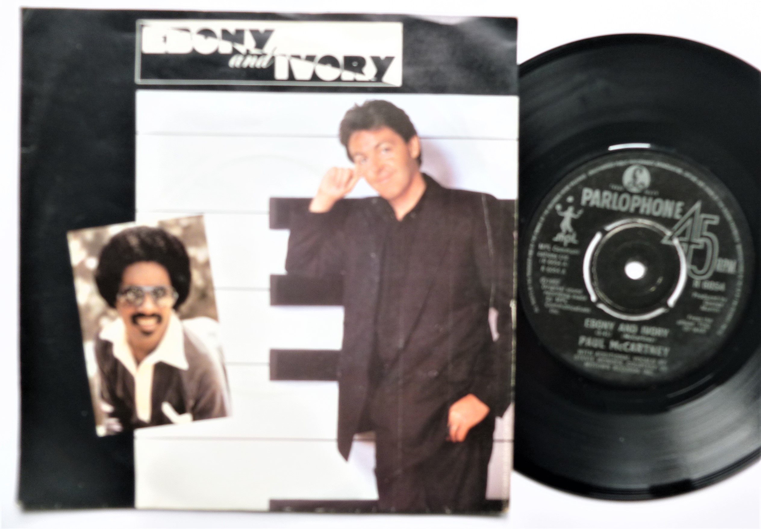 Paul McCartney Ebony And Ivory 7" Parlophone R6054 EX/VG 1982 picture sleeve, a-side with Stevie Wonder