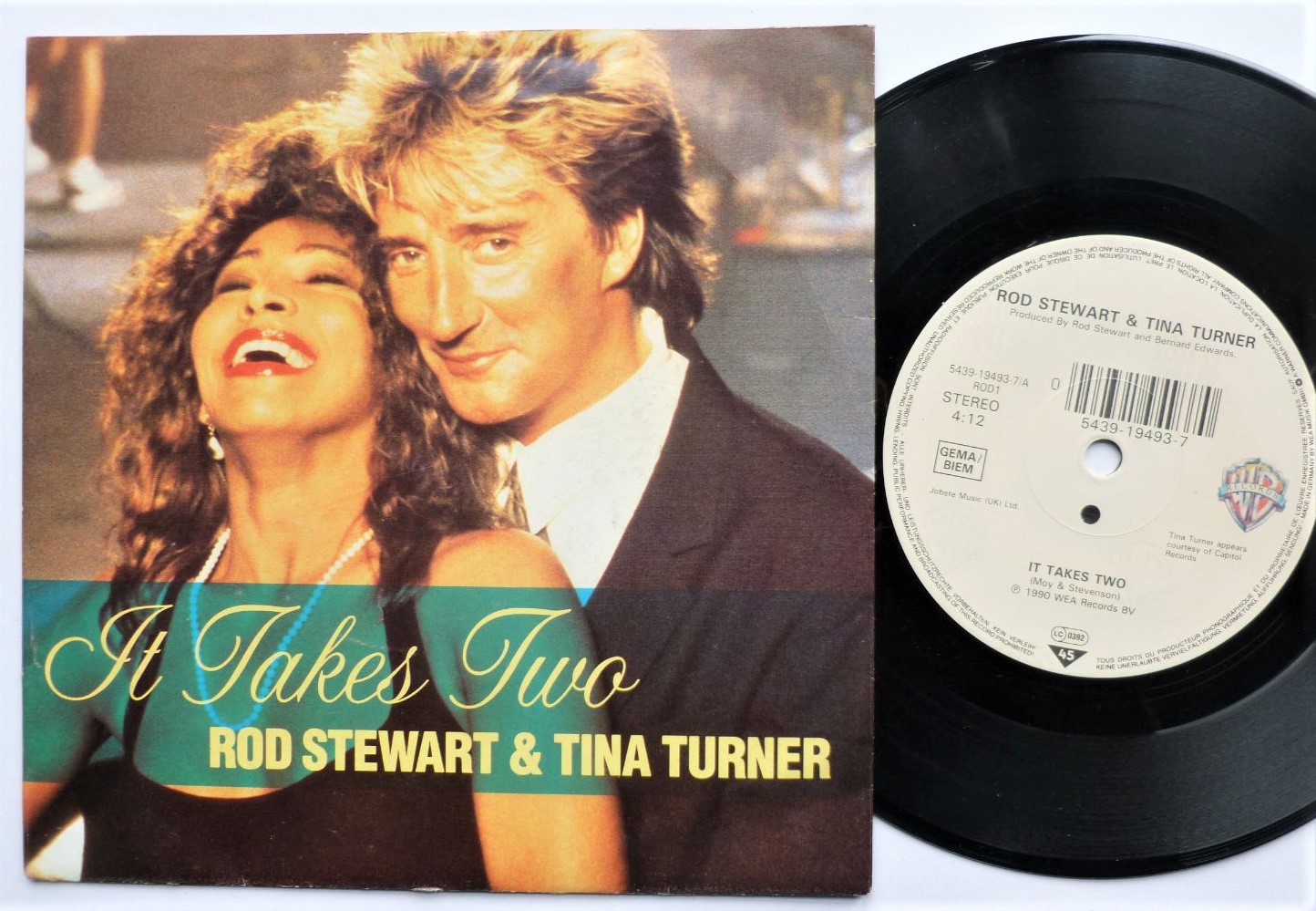 Rod Stewart It Takes Two 7" Warner Bros ROD1 EX/EX 1990 German pressing in picture sleeve, a-side with Tina Turner