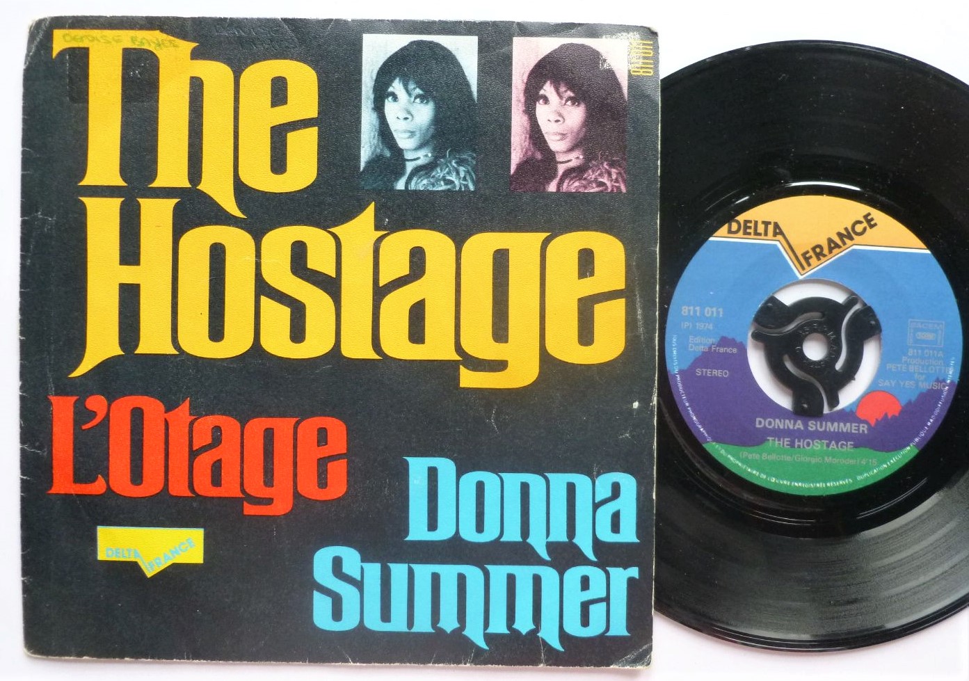 Donna Summer The Hostage 7" Delta France 811011 VG/VG 1974 French pressing in picture sleeve, there is writing on label and on picture sleeve