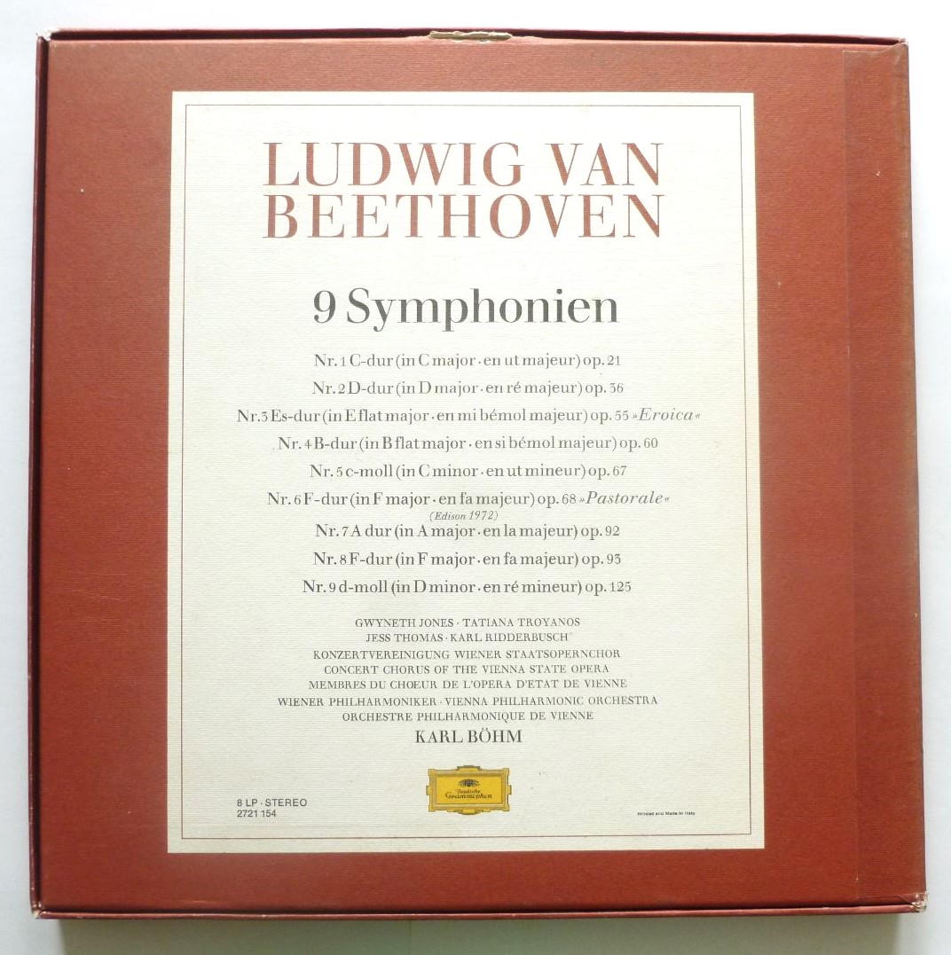 Karl Bohm Beethoven Edition 9 Symphonies 8LP Deutsch Grammophon 2721154 EX/VG 1972 8 LPs boxed with booklet, records made in Germany, box and booklet are Italian - Image 2