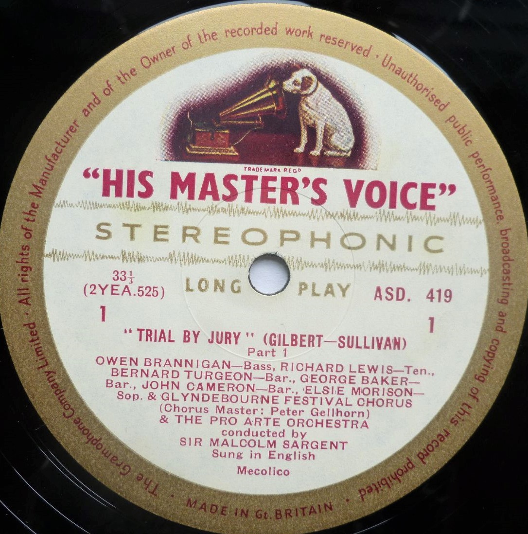 Malcolm Sargent Trial By Jury LP HMV ASD419 EX/VG 1961 white gold label, as Sir Malcolm Sargent, with Glyndebourne Festival Chorus - Image 3
