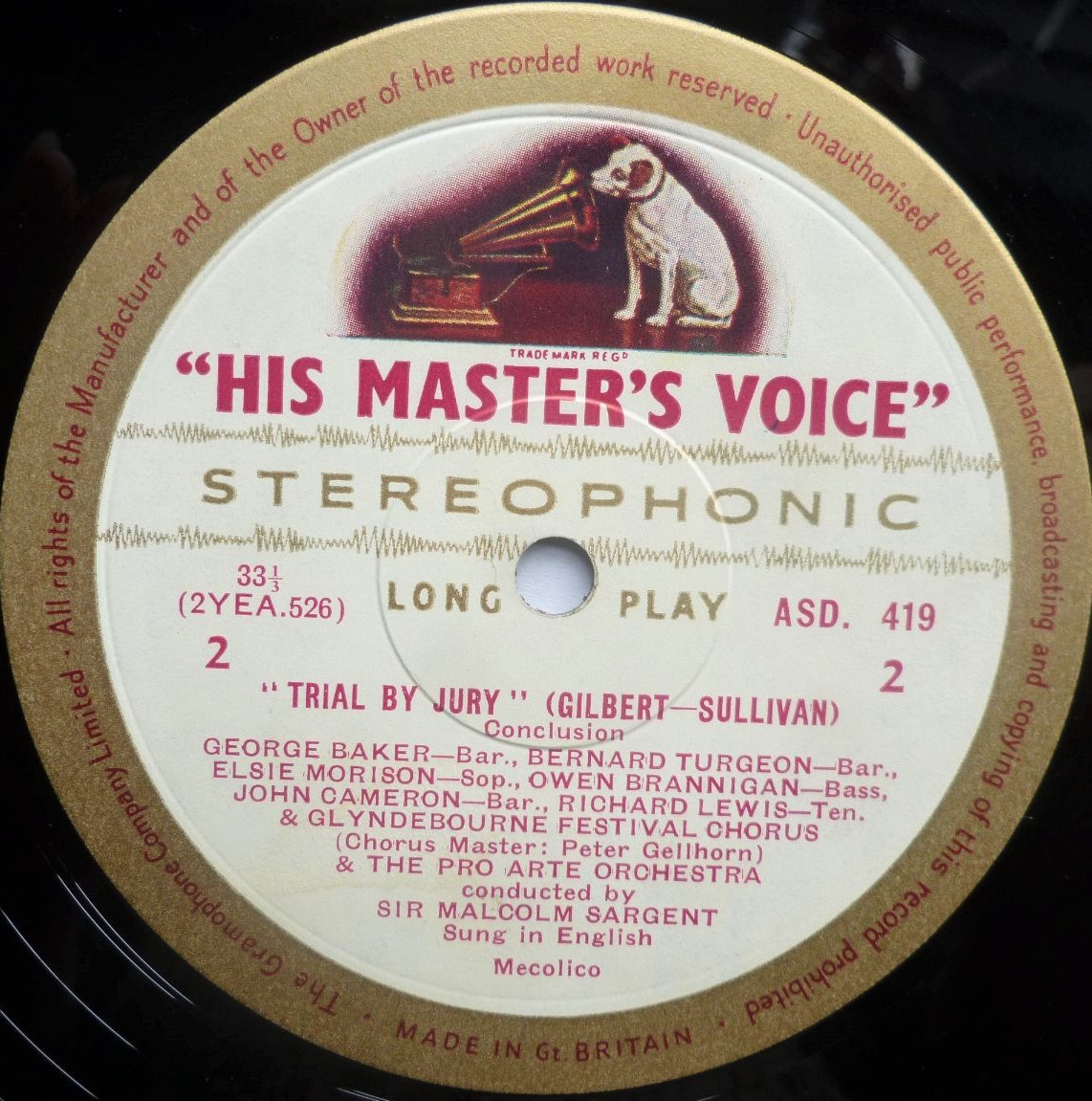 Malcolm Sargent Trial By Jury LP HMV ASD419 EX/VG 1961 white gold label, as Sir Malcolm Sargent, with Glyndebourne Festival Chorus - Image 4