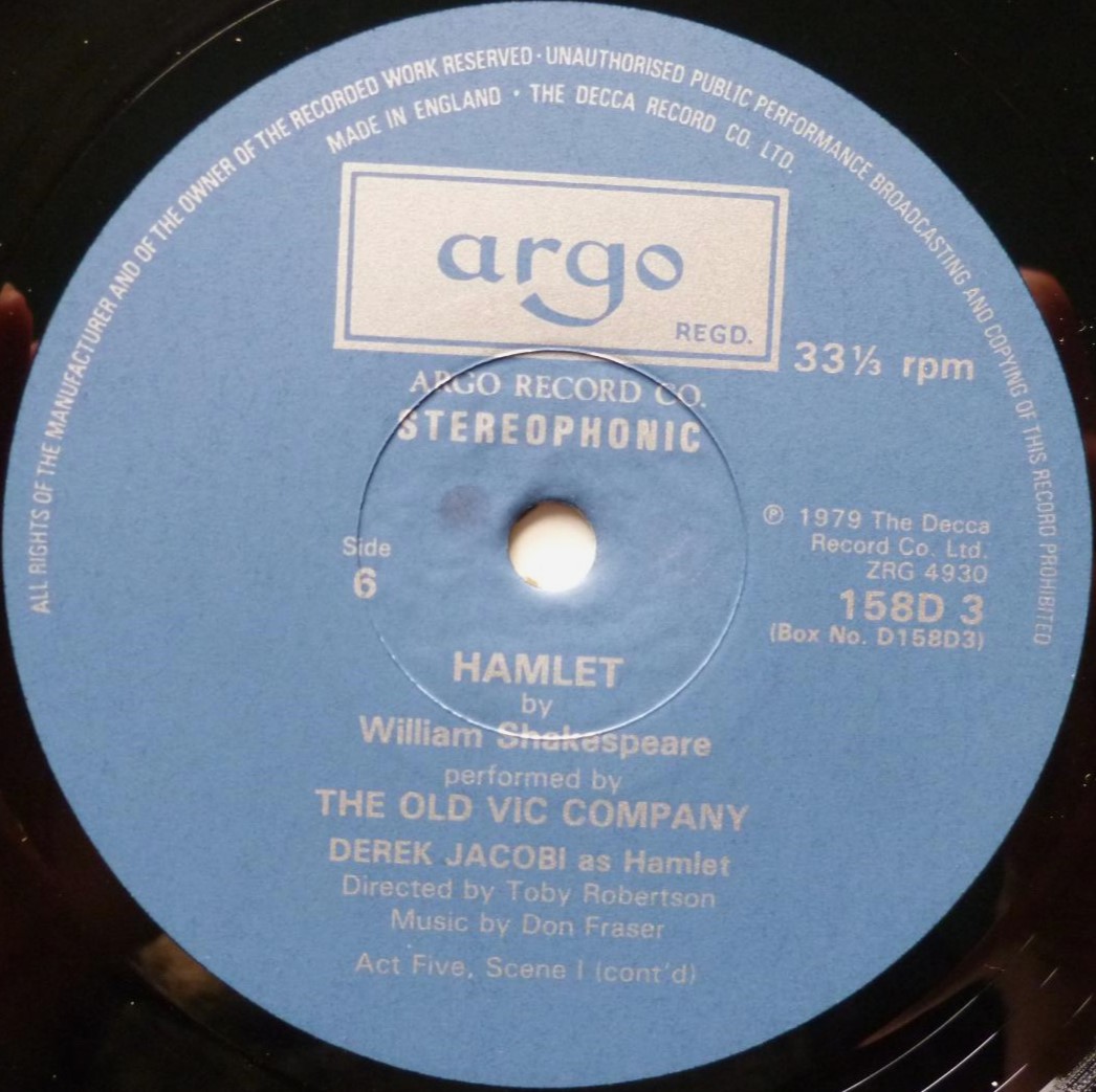 Old Vic Company Hamlet 3LP Argo D158D3 EX/EX 1979 3-LP boxed with insert which is quite foxed (has brown aging spots) - Image 3