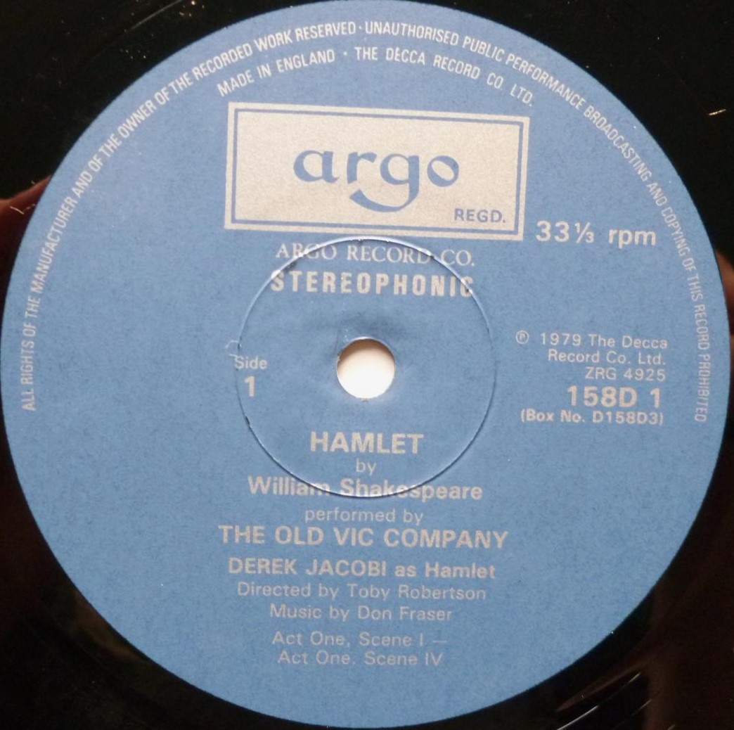 Old Vic Company Hamlet 3LP Argo D158D3 EX/EX 1979 3-LP boxed with insert which is quite foxed (has brown aging spots) - Image 4