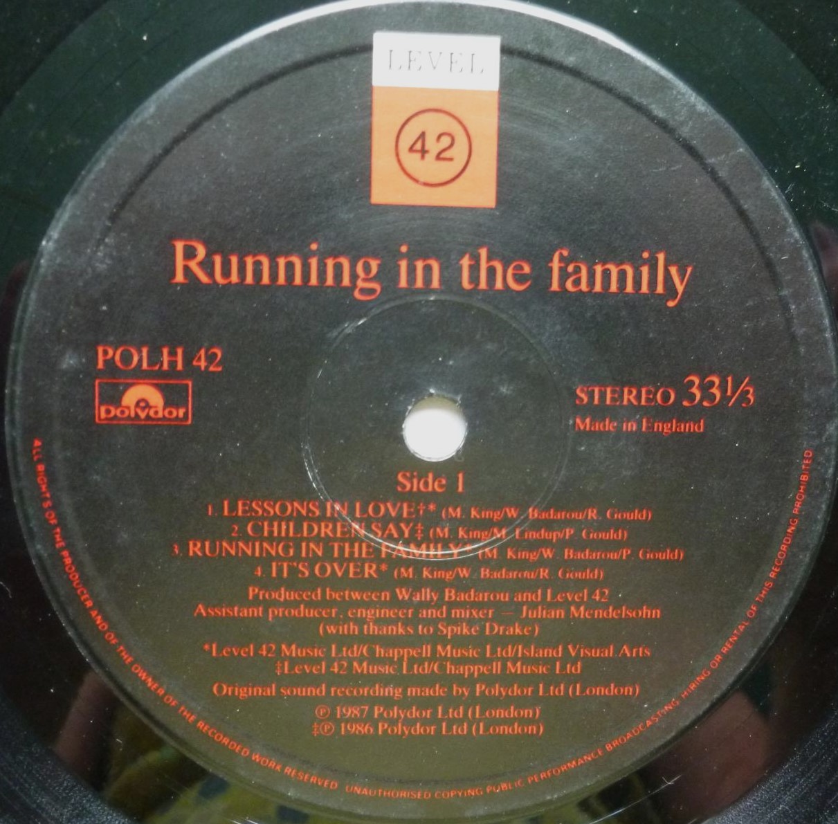 Level 42 Running In The Family LP Polydor POLH42 EX/VG 1987 inner sleeve and insert both have water stain - Image 4