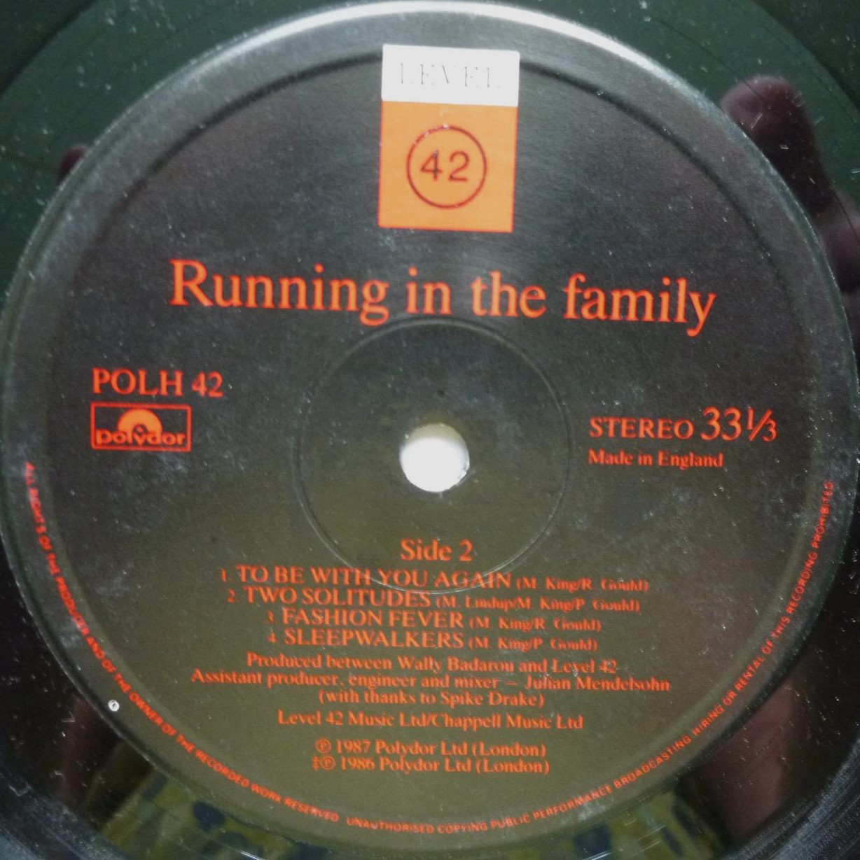 Level 42 Running In The Family LP Polydor POLH42 EX/VG 1987 inner sleeve and insert both have water stain - Image 5