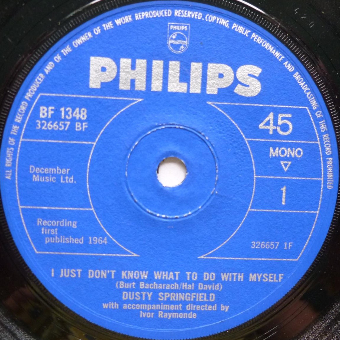Dusty Springfield I Just Don't Know What To Do With Myself 7" Philips BF1348 EX 1964 record is slightly dished (the record is like a plate - one side curves up slightly at the edge, the other side curves down slightly at the edge)" - Image 3