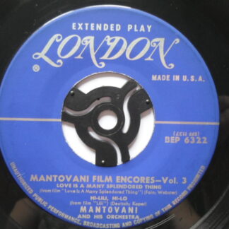 Mantovani Mantovani Film Encores Vol 3 EP London BEP6322 EX 1950s US pressing, 4-track EP