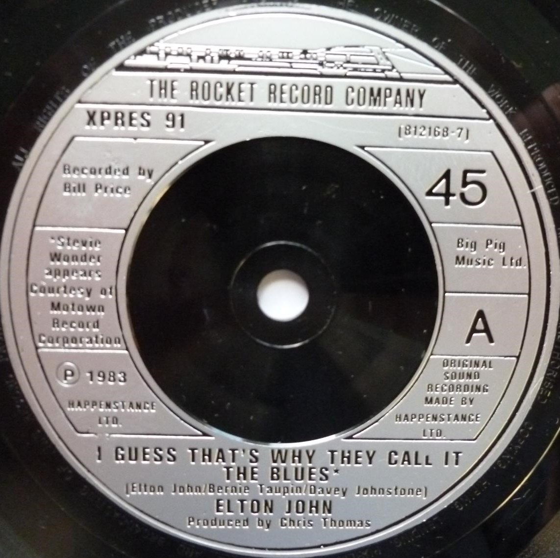 Elton John I Guess That's Why They Call It The Blues 7" Rocket XPRES91 EX/VG 1983 picture sleeve - Image 4