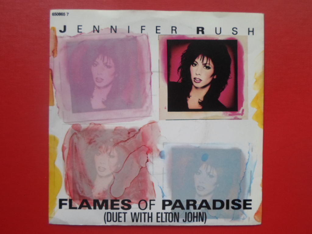 Jennifer Rush Flames Of Paradise 7" CBS 6508657 EX/EX 1987 picture sleeve, a-side with Elton John