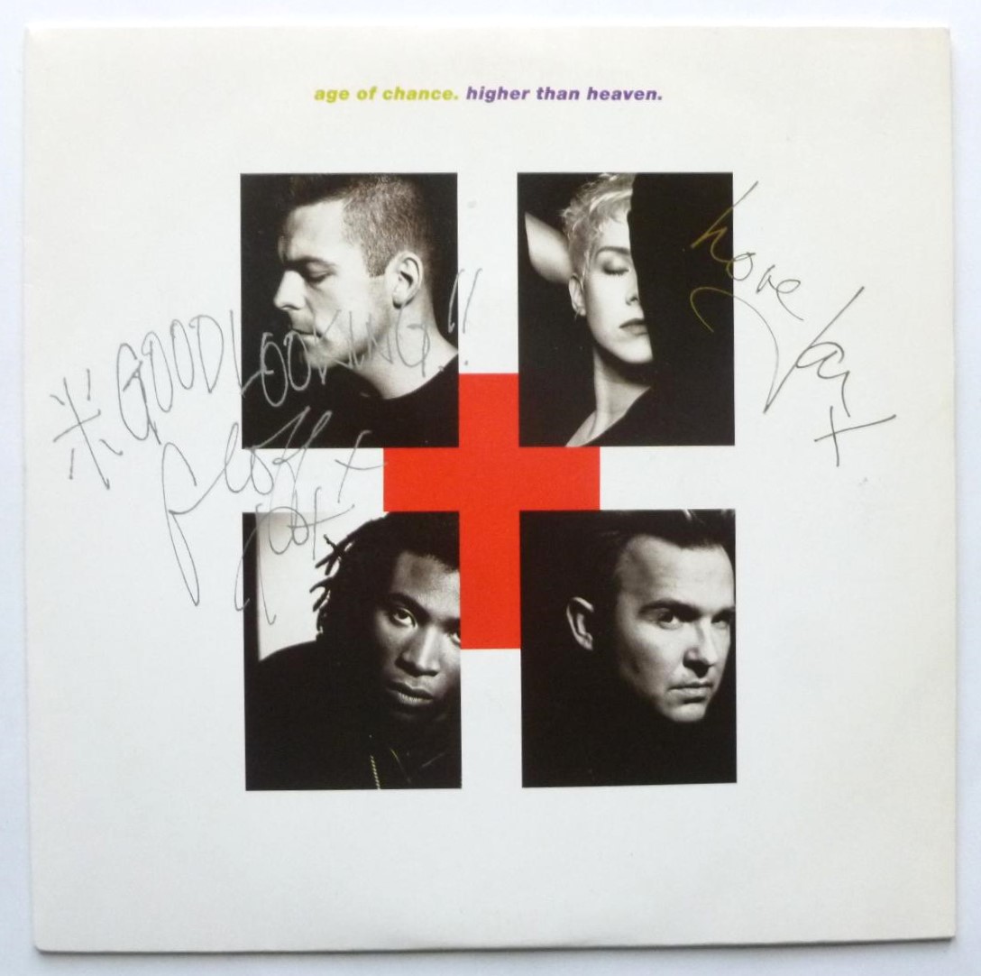 Age Of Chance Higher Than Heaven 7" Virgin VS1228 EX /EX 1990 picture sleeve is signed on front by Geoff Taylor & Jan Perry - Image 2