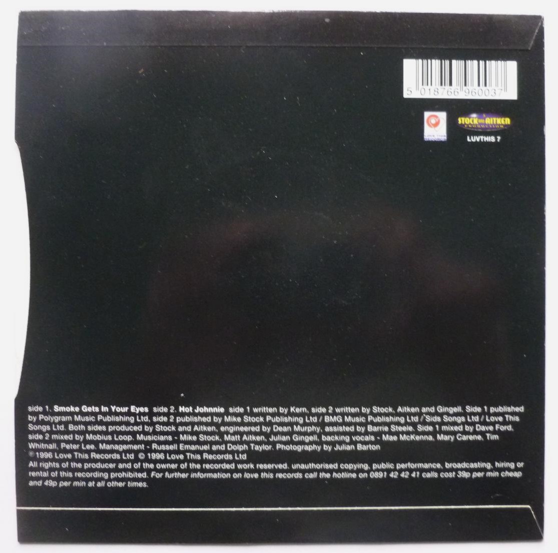 John Alford Smoke Gets In Your Eyes 7" Love This LUVTHIS 7 EX /EX 1999 picture sleeve, with postcard with printed signature (not autograph)" - Image 3