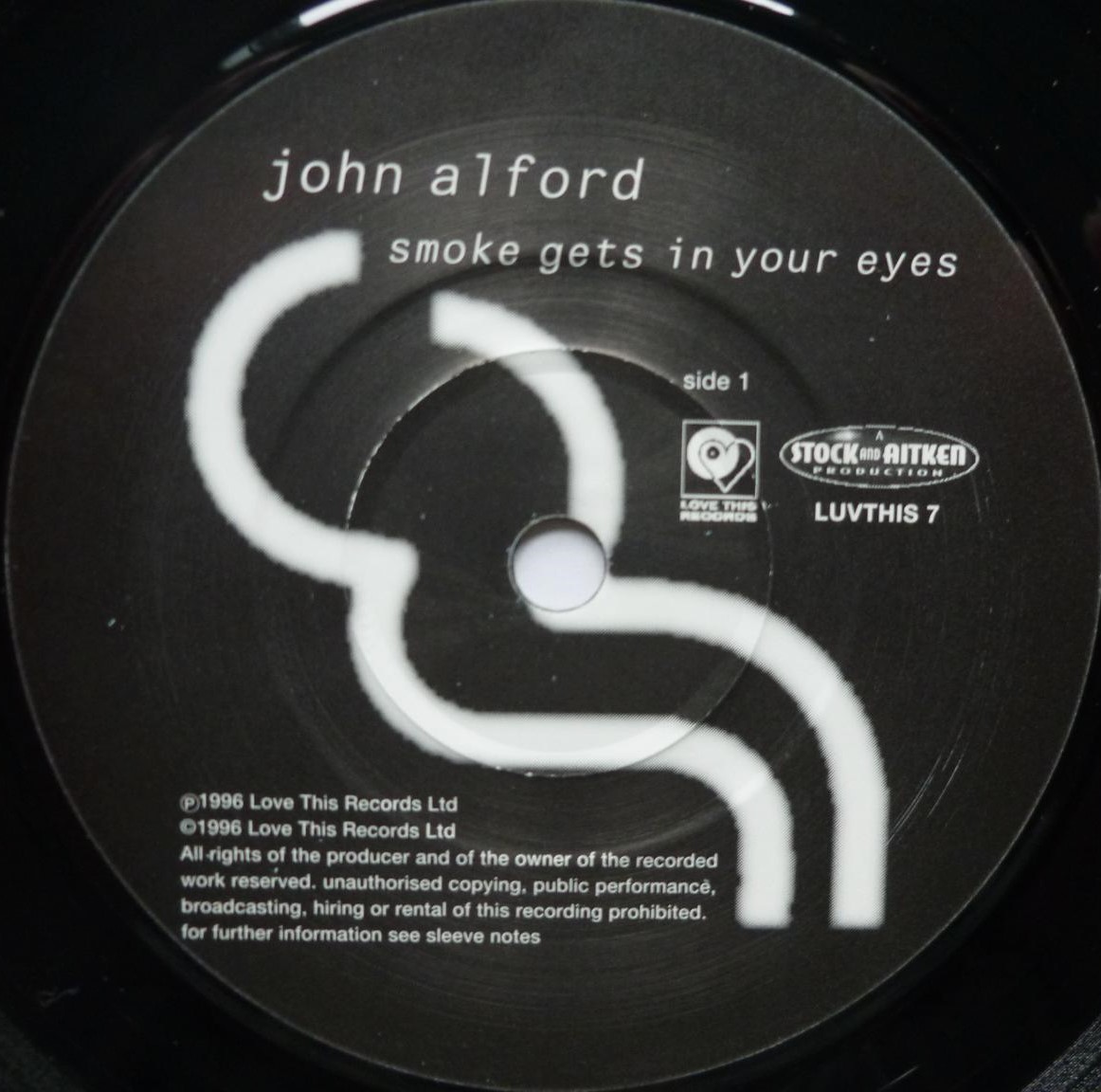John Alford Smoke Gets In Your Eyes 7" Love This LUVTHIS 7 EX /EX 1999 picture sleeve, with postcard with printed signature (not autograph)" - Image 4