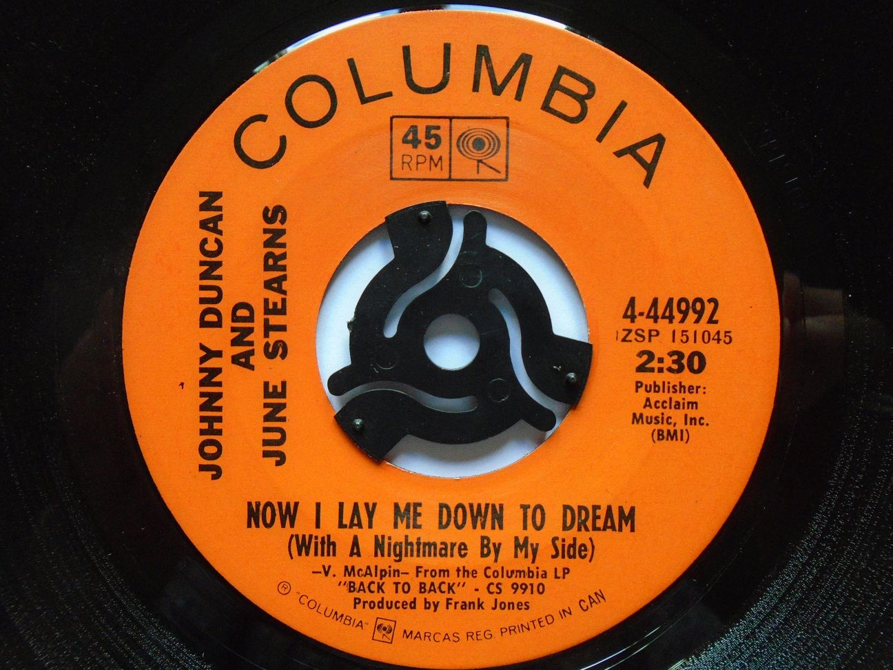 Johnny Duncan & June Stearns Now I Lay Me Down To Dream With A Nightmare By My Side 7" Columbia 444992 EX 1960s US pressing