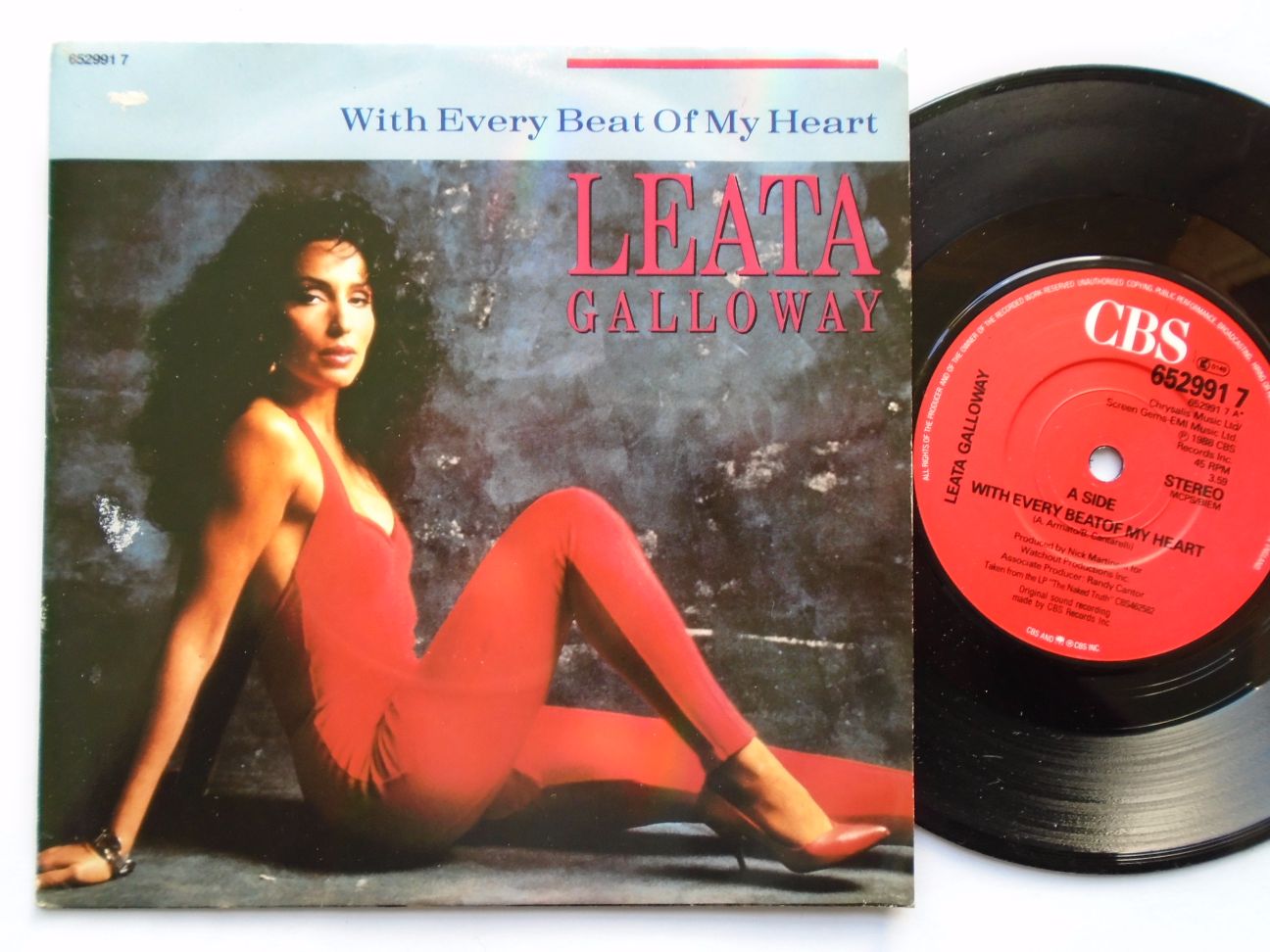 Leata Galloway With Every Beat Of My Heart 7" CBS 6529917 EX/VG 1988 picture sleeve