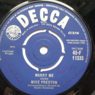 Mike Preston Marry Me 7" Decca F11335 EX 1960 there is writing on the label